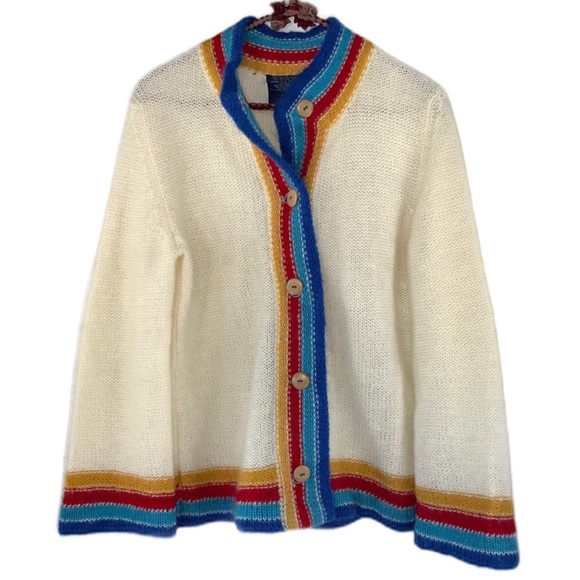 vintage 70s renée tener for outlander mohair wool acrylic blend knit cardigan L - Picture 4 of 6